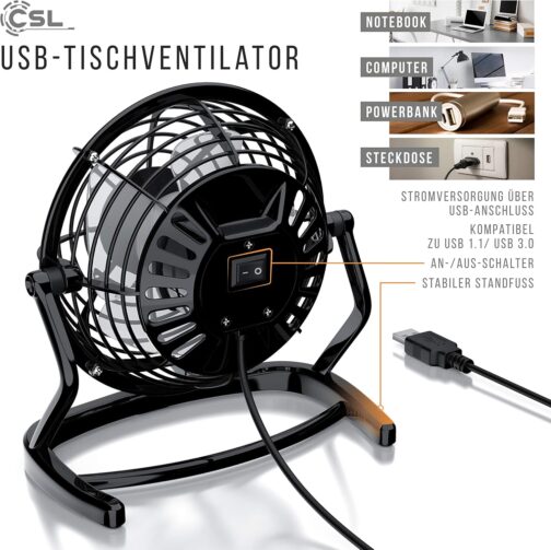 CSL - USB fan | Table fan / fan / fan | ideal for the desktop incl. On/off switch. PC / MAC / laptop | in black – Bild 5