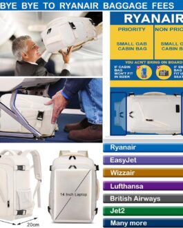 Hand Luggage Backpack Small Travel Backpack for Airplane Under Seat Bag Laptop Backpack with USB Charging Port for Men Women School Backpack Boys Teenagers, beige, Backpack