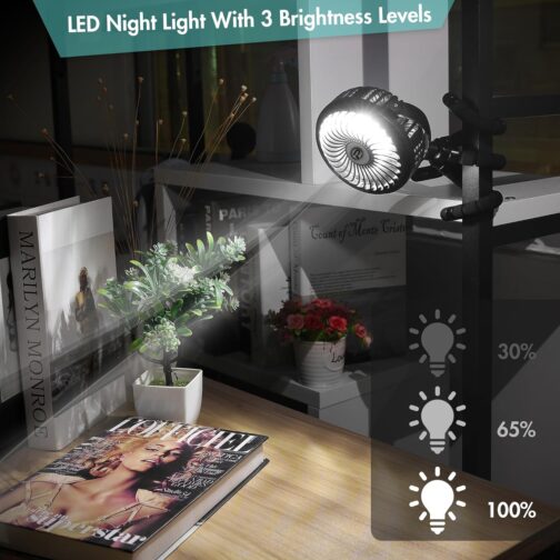 Winique USB Fan Quiet Handheld Fan Mini Fan with 3 Speeds / 720° Adjustable / LED Light, Over 10 Hours Battery Life for Prams, Home and Office – Bild 4