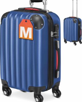 Monzana® 3-Piece Suitcase Set Baseline Hard Shell Suitcase M-L-XL Gel Handles 4 Wheels Edge Protection Lock Feet ABS Trolley Trolley Travel Suitcase Set, blue, Suitcase