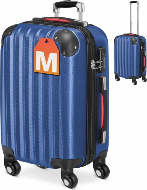 Monzana® 3-Piece Suitcase Set Baseline Hard Shell Suitcase M-L-XL Gel Handles 4 Wheels Edge Protection Lock Feet ABS Trolley Trolley Travel Suitcase Set, blue, Suitcase