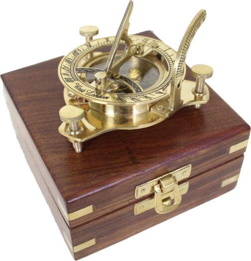 Antik 2000 Functional Nautical Compass Brass with Sundial in Elegant Gift Wooden Box