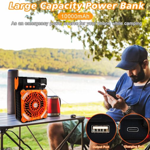 Kihhvlo Solar Camping Fan with LED Lantern & USB-C - 4 in 1 Portable Table Fan 90° Rotation, 4 Speeds for Tent, Office, Bedroom and Outdoor – Bild 9
