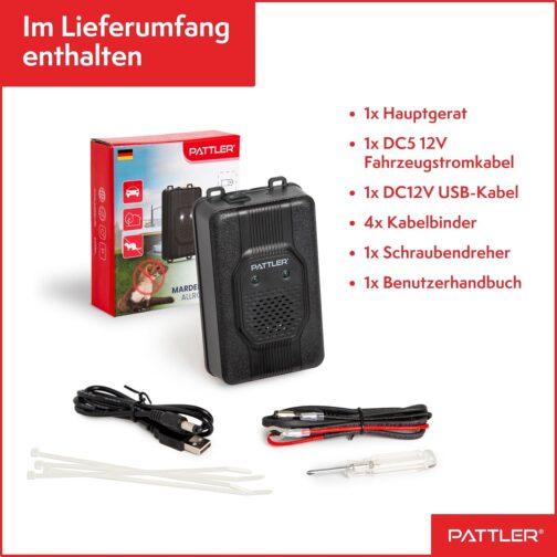 PATTLER® Marten deterrent car with flash light, marten repellent with flexible power supply, 12 V car battery, AA battery or USB, effective marten protection for car, garden, attic, 1 piece – Bild 9