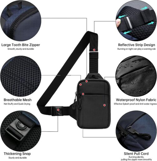 Hatriel Sling Chest Crossbody Bag, Waterproof Shoulder Bag, Chest Bag, Men and Women, Waterproof Lightweight Chest Bag, Sling Shoulder Backpack, for Travel, Hiking, Cycling, Running (Black) – Bild 8