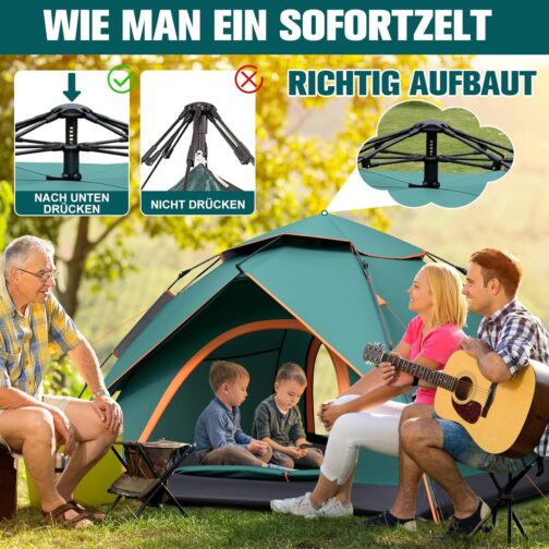 Newfulam Camping Tent 3-4 People, 60S Car Pop Up Tent, Waterproof Dome Tents, Pop Up Tent, Quick Assembly with 2 Mesh Doors, UV, Windproof for Camping, Outdoor, Trekking – Bild 2