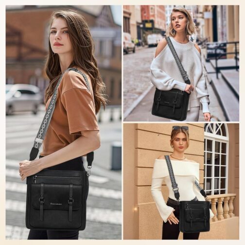 RAINSMORE Shoulder Bag Women's Medium Handbag Women's Leather Crossbody Bag Shoulder Bags Handbags Women's Handbag with Wide Shoulder Straps, black, M – Bild 6