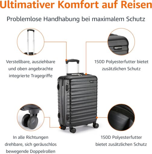 Amazon Basics Hard Shell Trolley - 55cm Cabin Size, black, 55 x 40 x 20 cm, Carry-on Size – Bild 2
