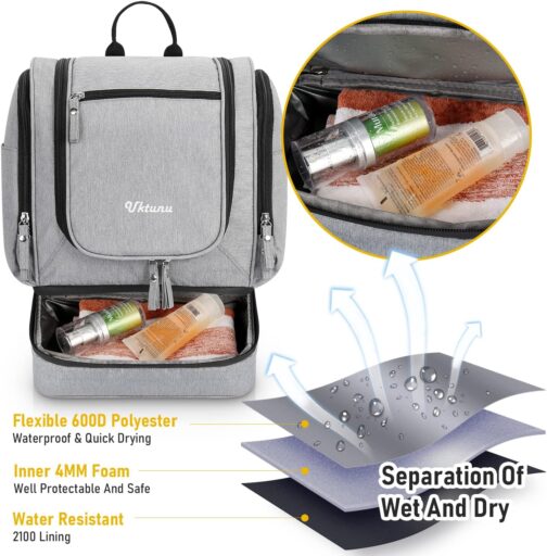 Uktunu Hanging Toiletry Bag with Mirror Toiletry Bag for Hanging Cosmetic Bag Large, gray – Bild 6