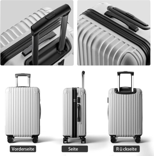 ABISTAB Hand Luggage Suitcase Travel Suitcase Voyager Hard Shell Suitcase Rolling Suitcase Twin Wheels Luggage X-M-L Set, silver, M, Suitcase – Bild 4