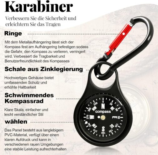 kodivenj Pack of 2 Compass with Carabiner Hook, Compass Pendant Key Holder with Compass and Carabiner Keyring Compass Outdoor Multifunctional Portable for Outdoor Camping Hiking – Bild 3