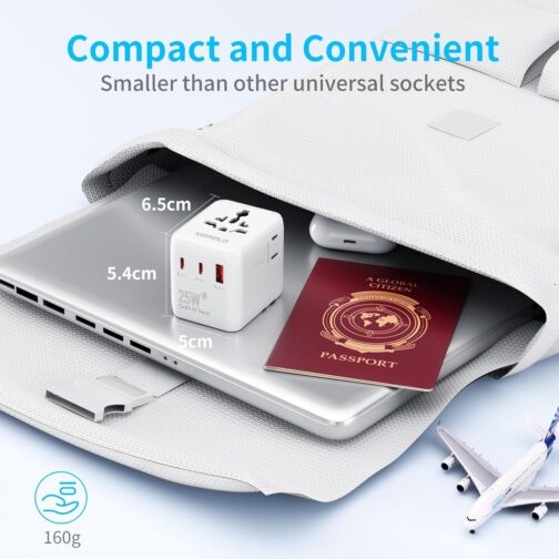 25 W Travel Adapter Worldwide, 5 in 1 Universal Adapter with USB A, USB C, 1 Worldwide Socket and US/JP Socket, Travel Plug International Socket Adapter for EU USA UK Canada Japan Australia – Bild 7
