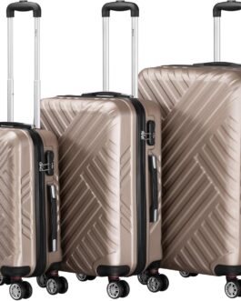 Zelsius Suitcase Set of 3 | ABS Hard Case with Combination Lock, Double Wheels and Inner Divider | Hand Luggage Suitcase, Hard Case Set 3 Pieces, Trolley, Large Suitcase, Luggage Set, champagne,