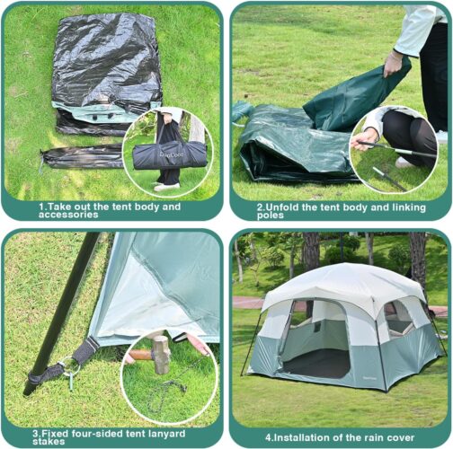 Zelte 2/4/6/8 Person, Einfacher Aufbau Wasserdichtes Campingzelt mit Regenschutz, Tragbares Doppellagiges Großes Familienzelt für Camping Hinterhof Outdoor &Wandern – Bild 6
