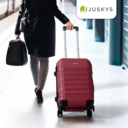 Juskys Hard Shell Suitcase Set Travel Suitcase - Combination Lock, Quiet 360° Wheels, Large, Telescopic Handle, Lightweight - 4 Hard Cases, red, Modern – Bild 7