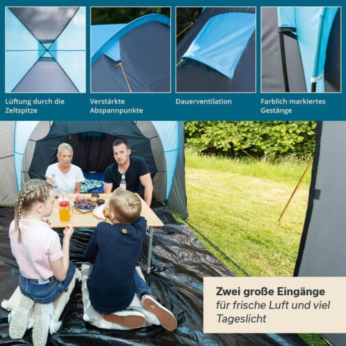 Skandika Dome Tent Hammerfest 4/4+ | Camping Tent 4 People with/without Sewn-in Tent Floor, with/without Sleeper Technology, 2 Cabins, 2 m Standing Height, Waterproof, 3000 mm Hydrostatic Head | – Bild 4