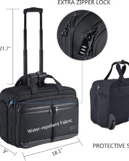 KROSER Trolley Business, Hand Luggage Suitcase with Wheels, Up to 17.3 Inch Laptop, Waterproof Overnight Rolling Bag with RFID Pockets for Travel, School, Men, Women, Black, Multi-Way, black