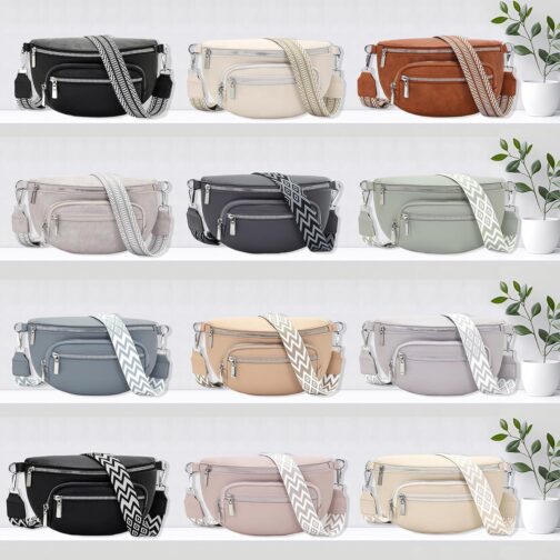 Sasrymnl Small bum bag women's beige shoulder bag women's small belt bag vegan leather handbag crossbody bag – Bild 2