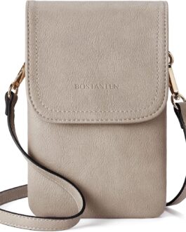 BOSTANTEN Hanging Mobile Phone Case, Leather, Mobile Phone Shoulder Bag Women, Mobile Phone Case with Purse, Designer Handbag, Women’s Shoulder Bag