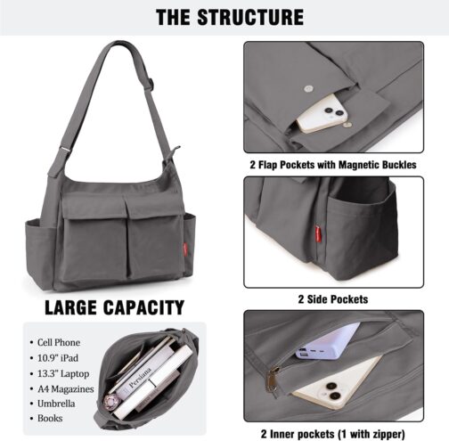 Captain Blues Canvas Messenger Bag Shoulder Bag Crossbody Shoulder Tote Hobo Bag for Women and Men - Large Bag with Multiple Compartments – Bild 4