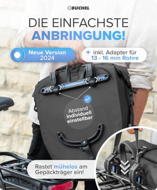 Büchel Fahrradtasche für Gepäckträger I 100% Wasserdicht I mit Tragegriff und Schultergurt I fahrradtasche gepäckträger, gepäckträgertasche, Fahrrad Taschen hinten – Bild 4