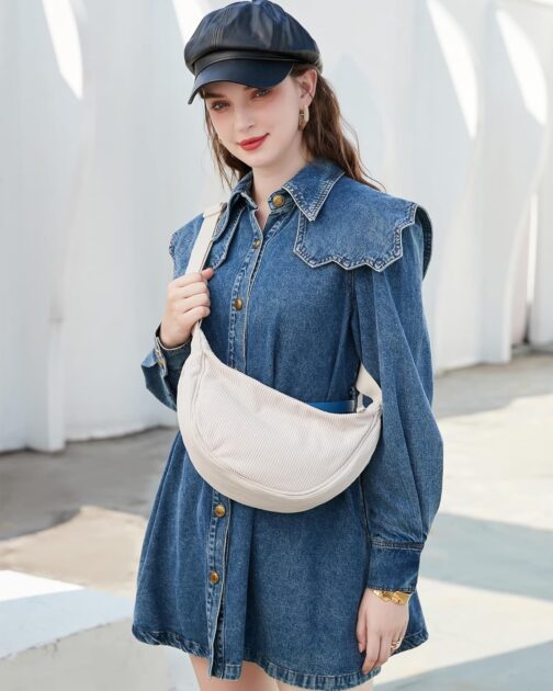 Micmores Shoulder Bag Women's Bum Bag Women's Stylish Nylon Crossbody Bag Women's Crescent Moon Bag Shoulder Bag with Adjustable Shoulder Strap, Y2K Belt Bag for Any Occasion, Beige2, shoulder bag – Bild 8