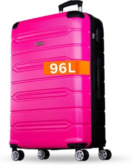 NOWI Medium Hard Shell Suitcase – 62.7L Volume – 8 Wheels 360° Rotatable – Lightweight ABS Suitcase with Combination Lock & Telescopic Rods – Travel Suitcase, Hand Luggage Suitcase, Trolley, Pink, XL