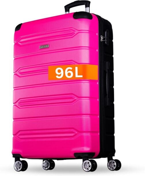 NOWI Medium Hard Shell Suitcase - 62.7L Volume - 8 Wheels 360° Rotatable - Lightweight ABS Suitcase with Combination Lock & Telescopic Rods - Travel Suitcase, Hand Luggage Suitcase, Trolley, Pink, XL