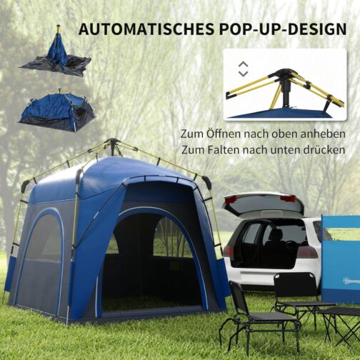 Outsunny Kuppelzelt für 4 Personen leicht, stabil wasserdicht UV 50+ Pop Up Campingzelt mit Haken Tür Fenster, Bodenplane Familienzelt mit 1000mm Wassersäule Zelt für Camping Reise Trekking Garten – Bild 3