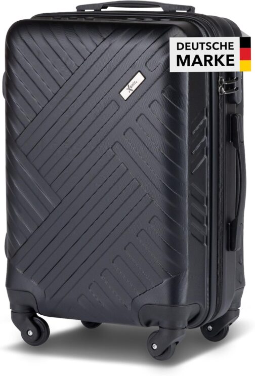 Xonic Design Travel Suitcase - ABS Hard Shell Suitcase with 360° Smooth-Running Wheels - High-Quality Trolley with Combination Lock in M-L-XL or Set, deep black, Hard shell