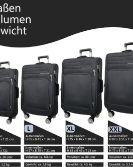 MY TRAVEL BAG Suitcase, Hand Luggage, Fabric Rolling Suitcase, Travel Suitcase, Trolley, Expandable with Twin Wheels (M/L/XL/XXL or Set of 4) Soft Luggage, black, Hand luggage (55 cm), Fabric case