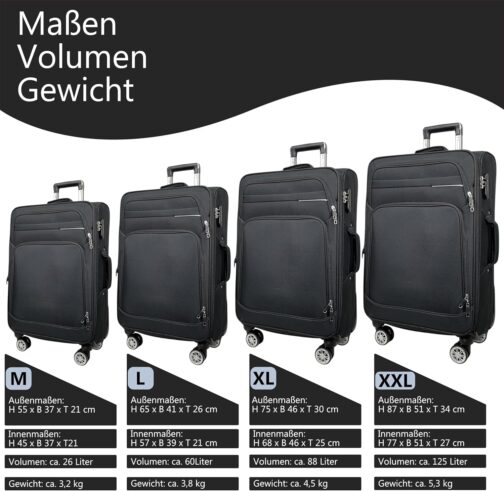MY TRAVEL BAG Suitcase, Hand Luggage, Fabric Rolling Suitcase, Travel Suitcase, Trolley, Expandable with Twin Wheels (M/L/XL/XXL or Set of 4) Soft Luggage, black, Hand luggage (55 cm), Fabric case – Bild 2