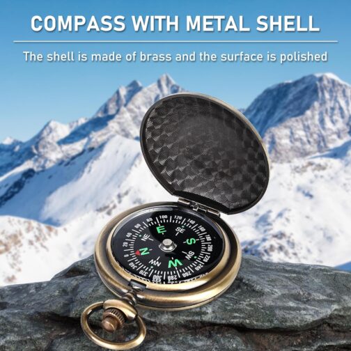 Mitening Outdoor Compass, Portable Brass Compass, Pocket Compass, Classic Waterproof Marching Compass, Pocket Watch, Flip Open with Luminous Numbers for Hiking, Camping, Hunting and Outdoor Activities – Bild 5