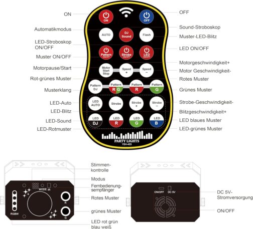Disco Light Party Light, Fwiull 7 Lenses Disco Light with Remote Control, Disco Ball with Strobe, Voice Controlled Disco Light, Party Light with 2 m USB Cable for Festival, Halloween, Christmas, – Bild 7