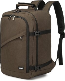 Kono Cabin Bag for Ryanair Underseat Travel Carry-on Backpack, Cabin Size 40 x 20 x 25 cm, 20L, brown, Rucksack