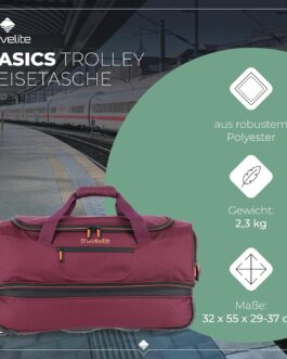 travelite 2-Wheel Trolley, Travel Bag, Size L with Expansion Fold, BASICS Luggage Series: Soft Luggage, Travel Bag with Wheels and Extra Volume, 096276