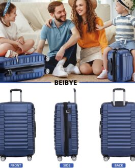 Beibye Twin-Wheeled Travel Suitcase, Hard Shell Trolley Suitcase, M/L/XL Set, dark blue
