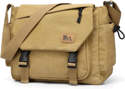 ibalulu Men's Shoulder Bag, Robust Canvas Messenger Bag with Multiple Pockets and Adjustable Strap, Vintage Crossbody Bag, Hobo Work Bag, Unisex Shoulder Bag for Work, Travel, Everyday Use, khaki