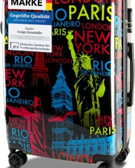 Xonic Designer Travel Suitcase – Hard Shell Case with 360° Smooth Rolling Wheels – High-Quality Trolley with Combination Lock Polycarbonate in M-L-XL or Set, Neon Cities, Hard shell case with 360°