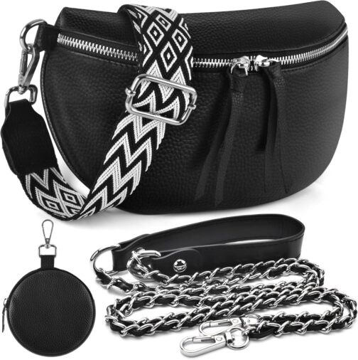 BROTOU Leather Mobile Phone Shoulder Bag, Genuine Crossbody Bag with 2 Wide Shoulder Straps, Card Holder, with Small Leather Case, Black Shoulder Bag, Women's Leather Shoulder Bag, Women's Small