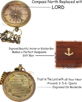 Compass Engraved Trust in The Lord with All Your Heart Proverbs 3:5-6 with Wooden Box Camping Compass Gift Compass Graduation Gift Compass for Women Men Boys Girls