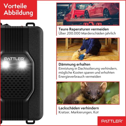 PATTLER® Marten deterrent car with flash light, marten repellent with flexible power supply, 12 V car battery, AA battery or USB, effective marten protection for car, garden, attic, 1 piece – Bild 8