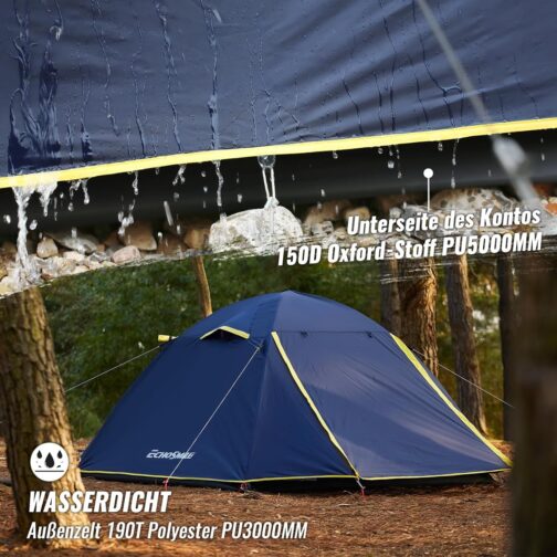 EchoSmile 1/2/3 Person Camping Tent 3-4 Season Waterproof 5000 mm Tent Dome Tent with Awning Lightweight Hiking Tent Outdoor iglu Tent Festival Tent – Bild 3
