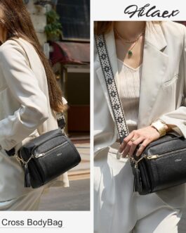 HILAEX Women’s Shoulder Bag with 4 Compartments, Medium Handbag with Anti-Theft Leather Crossbody Bag with Adjustable Removable Wide Shoulder Strap