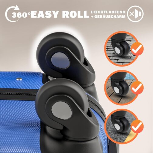 Monzana® 3-Piece Suitcase Set Baseline Hard Shell Suitcase M-L-XL Gel Handles 4 Wheels Edge Protection Lock Feet ABS Trolley Trolley Travel Suitcase Set, blue, Suitcase – Bild 5