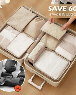 Gemtte Suitcase Organiser Set, 13 Pieces, Waterproof Packing Cubes, Multifunctional Travel Packing Cubes, Suitcase Organiser, Packing Bags for Suitcases, Travel Organiser Set with Clothes Bags (Beige)