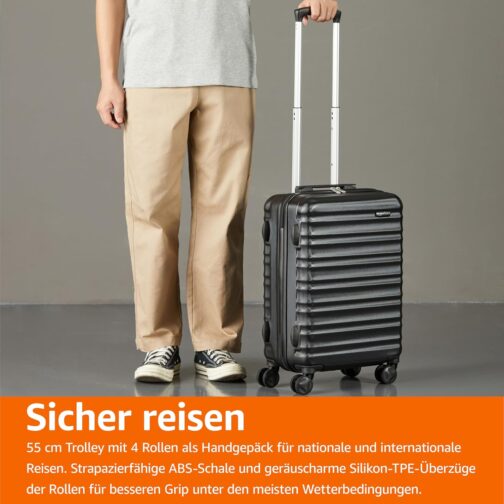Amazon Basics Hard Shell Trolley - 55cm Cabin Size, black, 55 x 40 x 20 cm, Carry-on Size – Bild 6