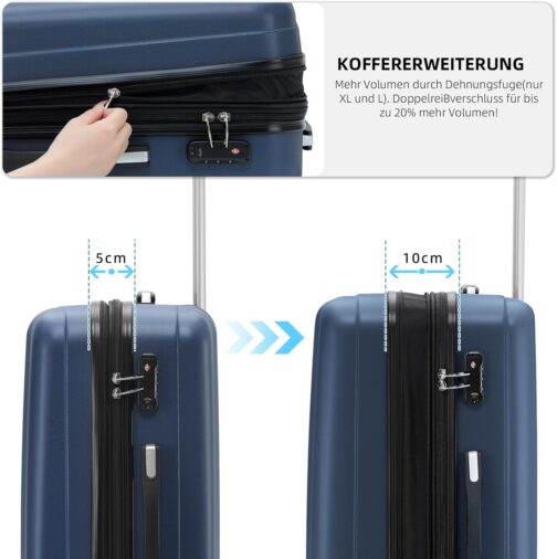 Beibye TSA-Lock 2080 Cabin Luggage, Twin Roller Travel Case, Luggage Trolley Case Set, XL / L / M Board Case, darkblue – Bild 3