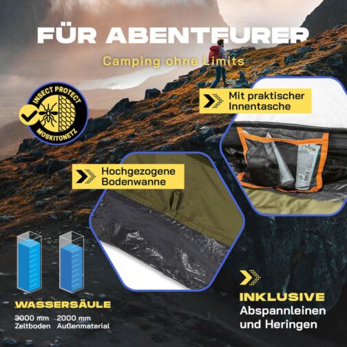 Lumaland Camping Zelt | Leichtes Pop Up Wurfzelt | 2-4 Personen Kuppelzelt | Trekking & Festival Igluzelt | Sekundenzelt Wasserdicht 210x190x110cm | Ideal auch als Strand Wind- & Sonnenschutz – Bild 5