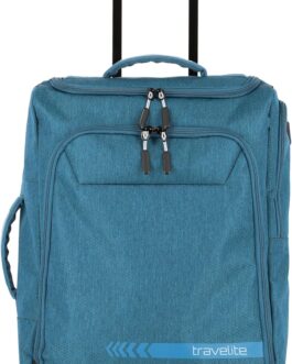 Travelite Trolley Travel Bag with Wheels, Small, Kick Off, Practical Hand Luggage, Trolley for Holidays and Sports, petrol